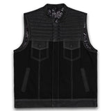 Gilet da motociclista in denim personalizzato Leatherick Tuck n Roll