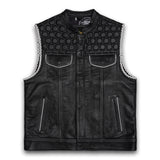 Leatherick Honeycomb White Stitch Custom Motorcycle Vest in M-48