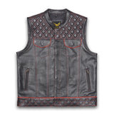 Leatherick Dual Closure Diamond Stitch Custom Biker Vest in XL-EUR56