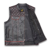 Leatherick Dual Closure Diamond Stitch Custom Biker Vest in XL-EUR56