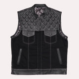 Gilet en denim personnalisé avec col en point de diamant en similicuir