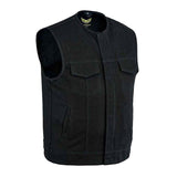 Leatherick Collarless Black Denim Vest