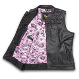 Leatherick Pink Heart Collared Custom Leather Vest