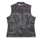 Leatherick Pink Heart Collared Custom Leather Vest