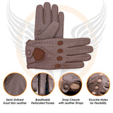 Leatherick Men's Dark Brown Classic Genuine Leather Driving Gloves