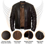 Chaqueta de cuero de motociclista negra de corte ajustado para hombre de Leatherick