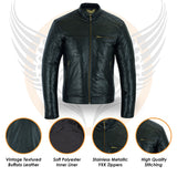 Leatherick Mens Slim Fit Black Diamond stitch Jacket