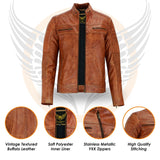 Leatherick Vintage Distressed Tan Brown Leather Jacket