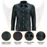 Leatherick Mens Casual Leather Shirt with Silver Brass Buttons