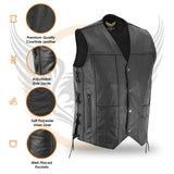 Leatherick Men Side Laces Cow Hide Real Leather Biker Vest