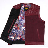 Front of Hexa diamond stitch collarless biker vest