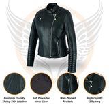 Veste en cuir noire slim fit à point de diamant pour femme Leatherick