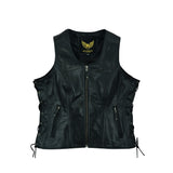 Front - Leatherick Classic Seven Line Black Leather Vest