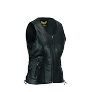 Leatherick Classic Seven Line Gilet en cuir noir