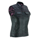 Leatherick Womens SOA club vest with Pink Heart Stitch