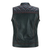 Back - Leatherick Womens SOA club vest with Red Heart Stitch