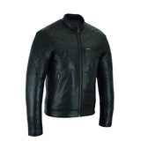 Chaqueta de corte entallado con puntadas de diamante negras para hombre de Leatherick