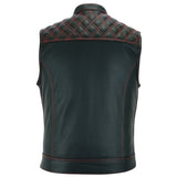 Leatherick Red Diamond Stitch Leather Vest