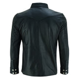 Leatherick Mens Casual Leather Shirt with Silver Brass Buttons