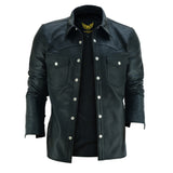 Leatherick Mens Casual Leather Shirt with Silver Brass Buttons