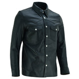 Leatherick Mens Casual Leather Shirt with Silver Brass Buttons