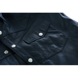 Leatherick Mens Casual Leather Shirt with Silver Brass Buttons