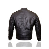 Chaqueta de cuero de motociclista negra de corte ajustado para hombre de Leatherick