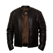 Chaqueta de cuero de motociclista negra de corte ajustado para hombre de Leatherick