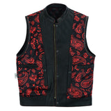 Leatherick Men’s Black Leather Biker vest with Paisley Liner