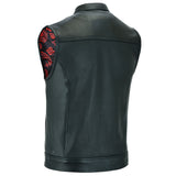 Leatherick Men’s Black Leather Biker vest with Paisley Liner