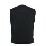 Leatherick Collarless Black Denim Vest