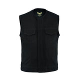 Leatherick Collarless Black Denim Vest