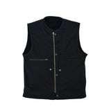 Leatherick Collarless Black Denim Vest