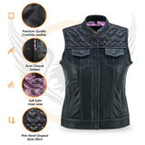 Leatherick Womens SOA club vest with Pink Heart Stitch