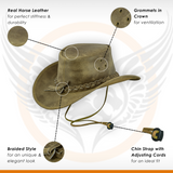 Leatherick Western Aussie Style Leather Cowboy Hat