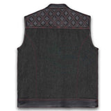 Leatherick Red Diamond Stitch Custom Leather Vest in M-EUR48