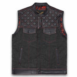 Leatherick Red Diamond Stitch Custom Leather Vest in M-EUR48