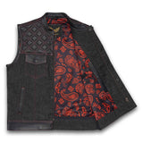 Leatherick Red Diamond Stitch Custom Leather Vest in M-EUR48