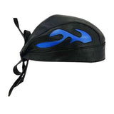 Leatherick Biker Leather Bandana With Blue Flame