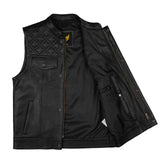 Leatherick SOA Style Black Diamond Stitch Leather Vest