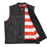 Front of Leatherick Dual Closure Diamond Stitch Vest