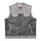 Leatherick Black and Gray Diamond Stitch Custom Biker Vest