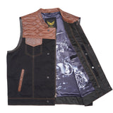 Leatherick Custom Cognac Stitching Black Denim Vest