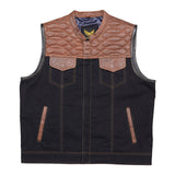 Leatherick Custom Cognac Stitching Black Denim Vest