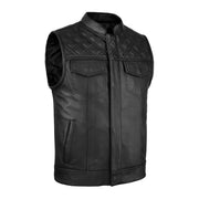 Leatherick SOA Style Black Diamond Stitch Leather Vest