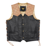 Leatherick Classic Diamond Stitch Biker Vest with Side Laces