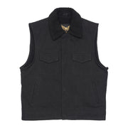 Gilet da motociclista in denim nero con collo in pelliccia di similpelle