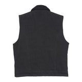 Gilet da motociclista in denim nero con collo in pelliccia di similpelle