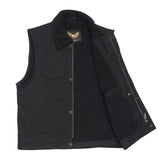 Gilet da motociclista in denim nero con collo in pelliccia di similpelle