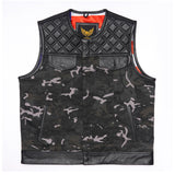 Leatherick Men's Custom Diamond Stitch Camouflage Biker Vest